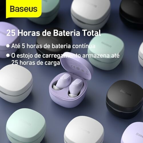 Baseus wireless earbuds with charging cases, 25 hours battery life.