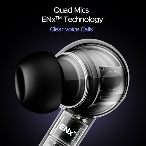 Transparent earbud with quad mics and ENx technology for clear voice calls.