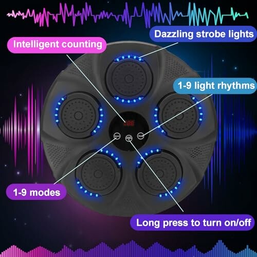 Electronic drum pad with intelligent counting, dazzling strobe lights, and multiple modes.