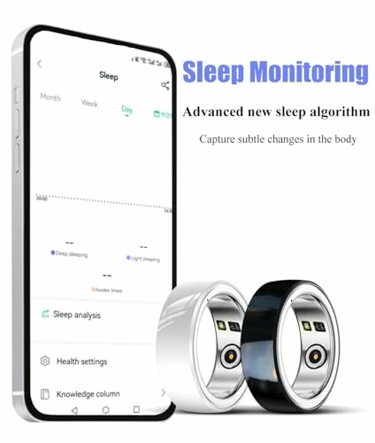 Smartphone displaying sleep monitoring app with two smart rings.