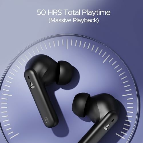 Black wireless earbuds with 50 hours total playtime